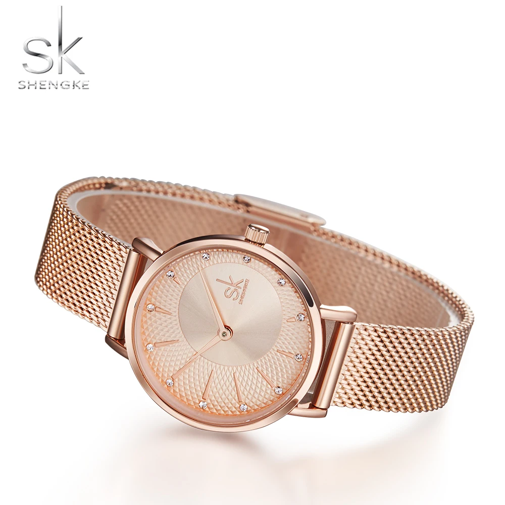 

SK Rose Gold Women Watches Luxury Crystal Lady Watch Design Ladies Mesh Band Gift Clock Top Brand Fashion Quartz Wristwatch