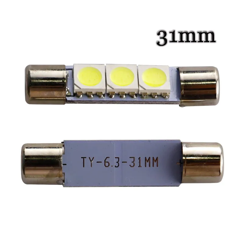 10X White T6 5050 29mm 3-SMD LED Bulb For Car Sun Visor Vanity Mirror Fuse Light
