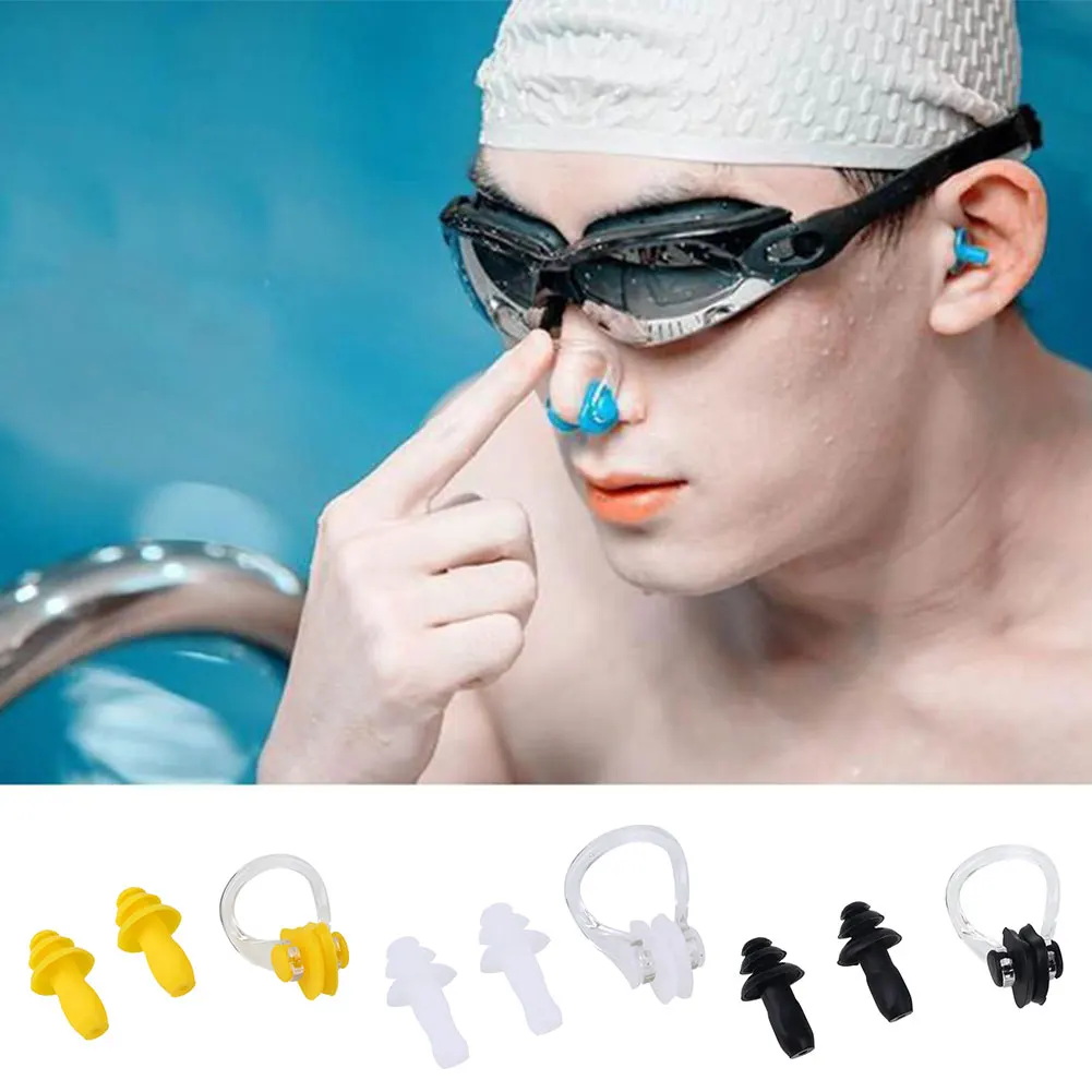 

Silicone Anti-Water Earplugs Nose Clip Swimming Waterproof Kit Surf Diving Box Set Swimming Pool Accessories Water Sports