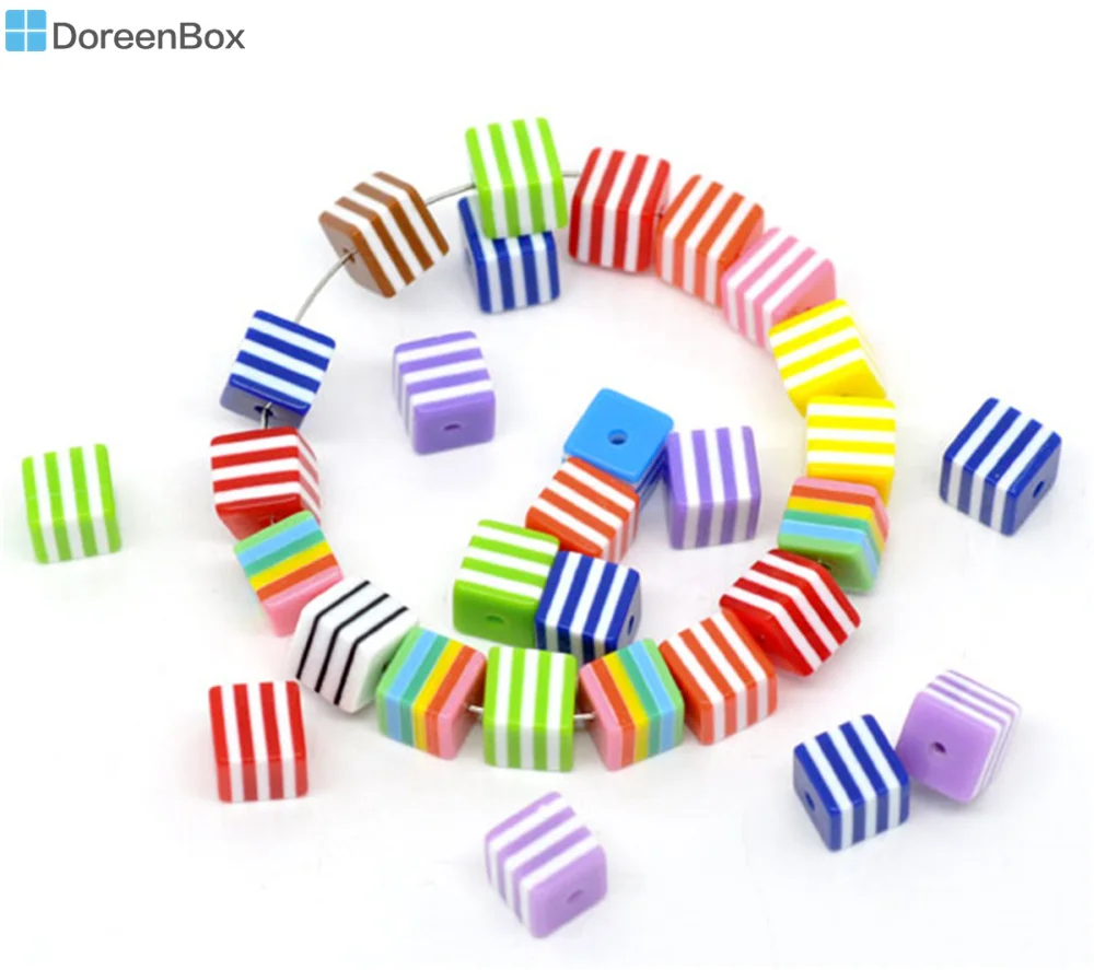 

Doreen Box hot- 200 Mixed Striped Cube Resin Spacer Beads 8x8mm (B09560)