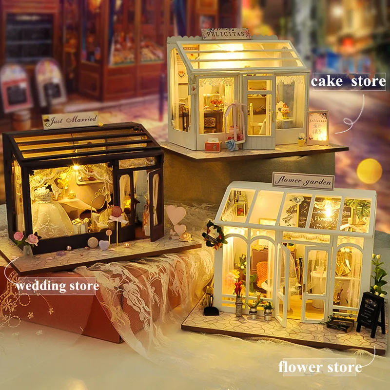 

Cute Families House Miniature Dollhouse European Modern Shop Toys Wood DIY Dollhouse Valentine Gift Kids Toys Juguetes