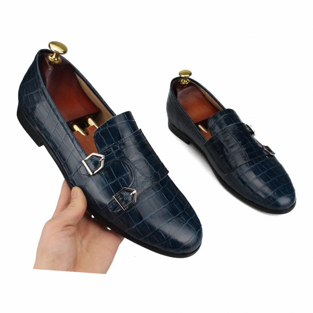 CROCODILE DOUBLE-MONK LOAFERS Dark blue (11)