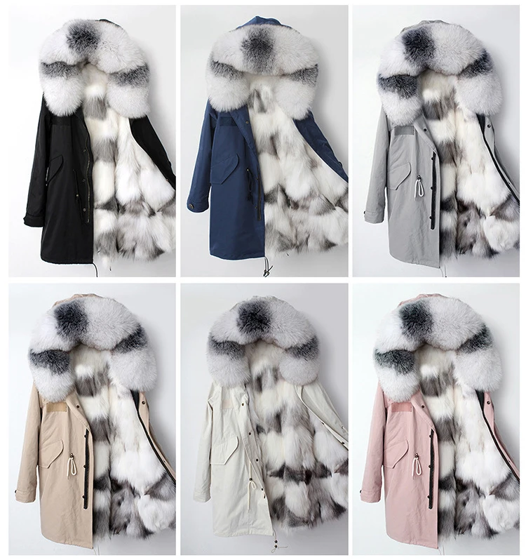 OFTBUY, длинная парка цвета хаки, зимняя куртка для женщин, натуральный мех, пальто серебристого цвета, Лисий мех, с капюшоном, с подкладкой, градиентная верхняя одежда, высокое качество