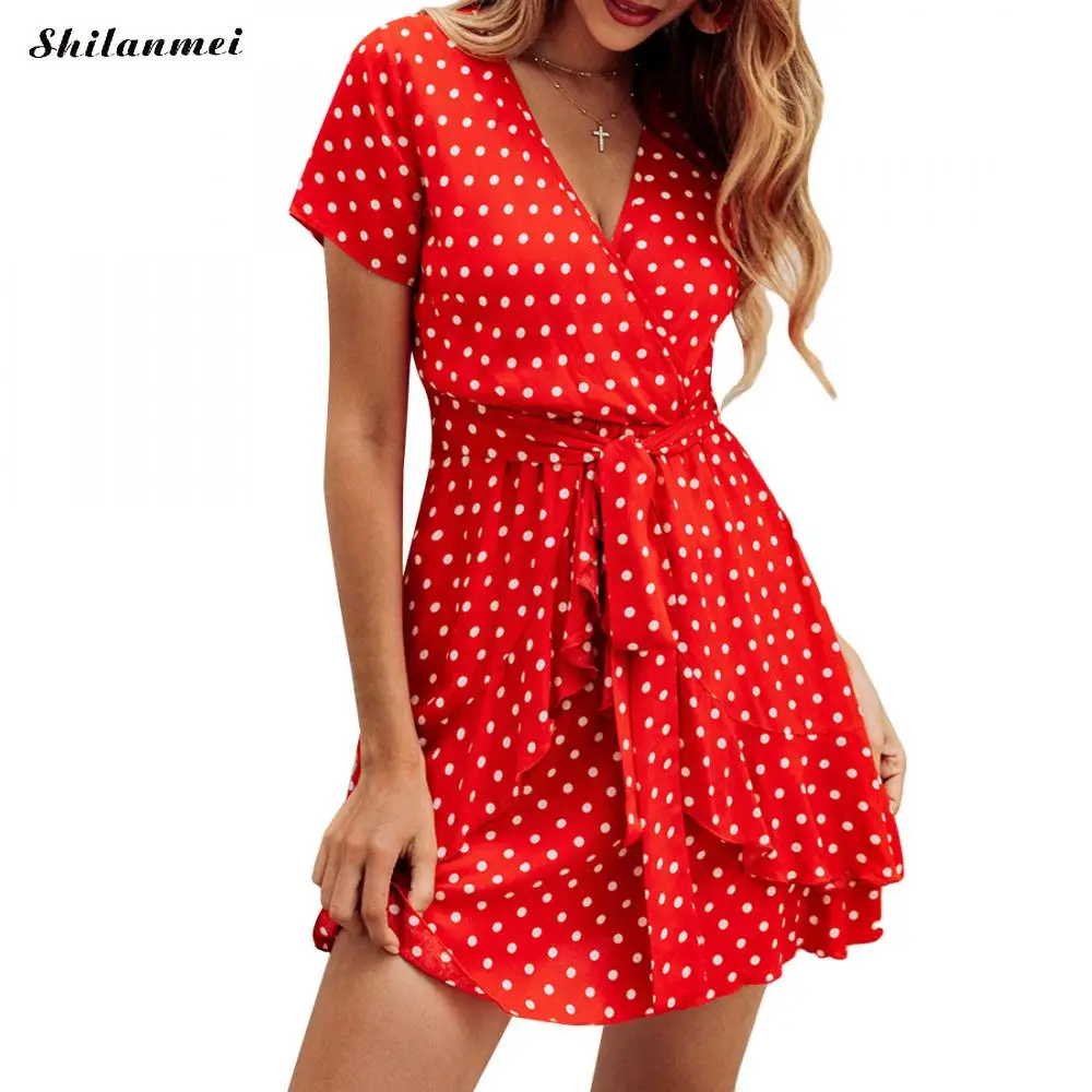 red ruffle polka dot dress