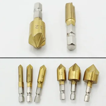 

Power Tool 90 Degree 5-Flute Chamfering Cutter Hex Shank Titanium Plated High Carbon Steel Countersink Drill Bit