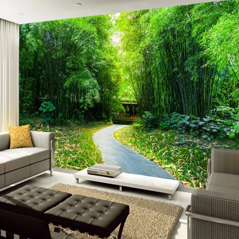 beibehang wall paper TV background wallpaper hall room 3 d photo wallpaper  for walls 3 d bamboo natural bamboo forest trail - AliExpress