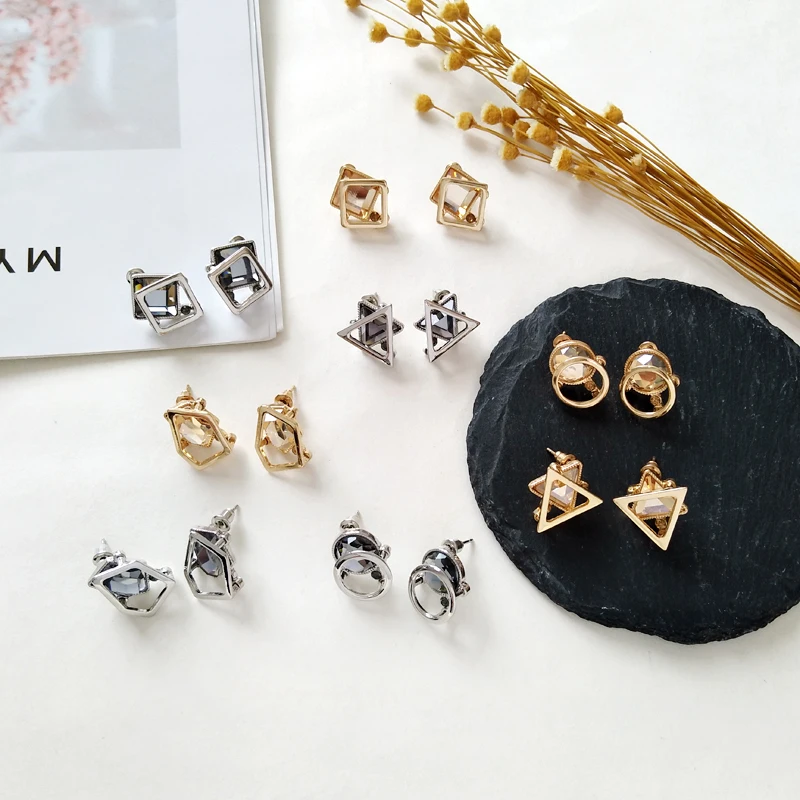 

geometry small stud earrings Contracted creative solid geometry triangle round multilateral stud earrings for women jewelry