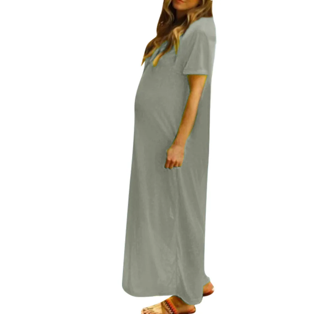 Новые летние модные женские туфли для беременных короткие SleevePregnant для беременных однотонные летние пикантные длинное платье оптовая