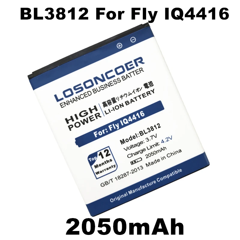 Аккумулятор LOSONCOER BL3812 на 2050 мАч для Fly IQ4416 BL 3812 Высококачественная фотобатарея