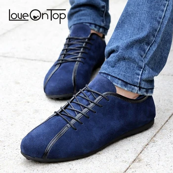 

Loveontop 2019 Spring Men Suede Sneakers Casual Shoes New Fashion Lace Up Male Flat Comfortable Blue Man Leather Soft shoes