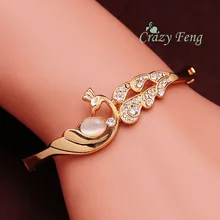 Vintage Animal Peacock Bangles Bracelets for Women Wedding Party Indian Jewelry Rose Gold Color Opal Cuff Bangles Gift