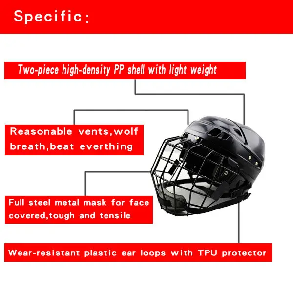 CE одобрено Черный Хоккей каска защита головы для хоккейное оборудование