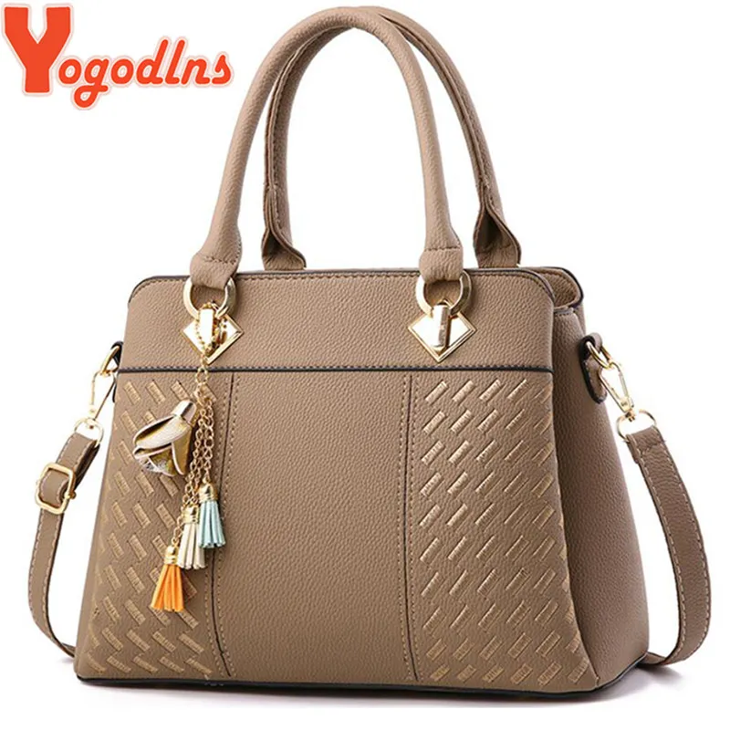 Yogodlns الأزياء حقائب اليد الشرابة بو الجلود حقيبة اليد أعلى-مقبض التطريز Crossbody حقيبة حقيبة كتف سيدة أسلوب بسيط