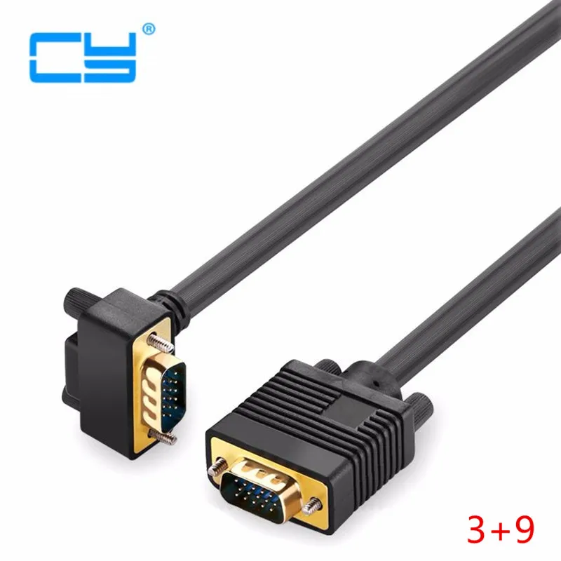 Original Singal 90 degree down angled VGA 3+9 RGB 15Pin Male to male