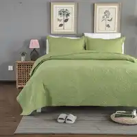 CHAUSUB Groen Dekbed Set 3 STUKS Katoenen Quilts Geborduurde Gewatteerde Sprei Bed Cover Lakens King Queen Size Beddengoed Dekbedden