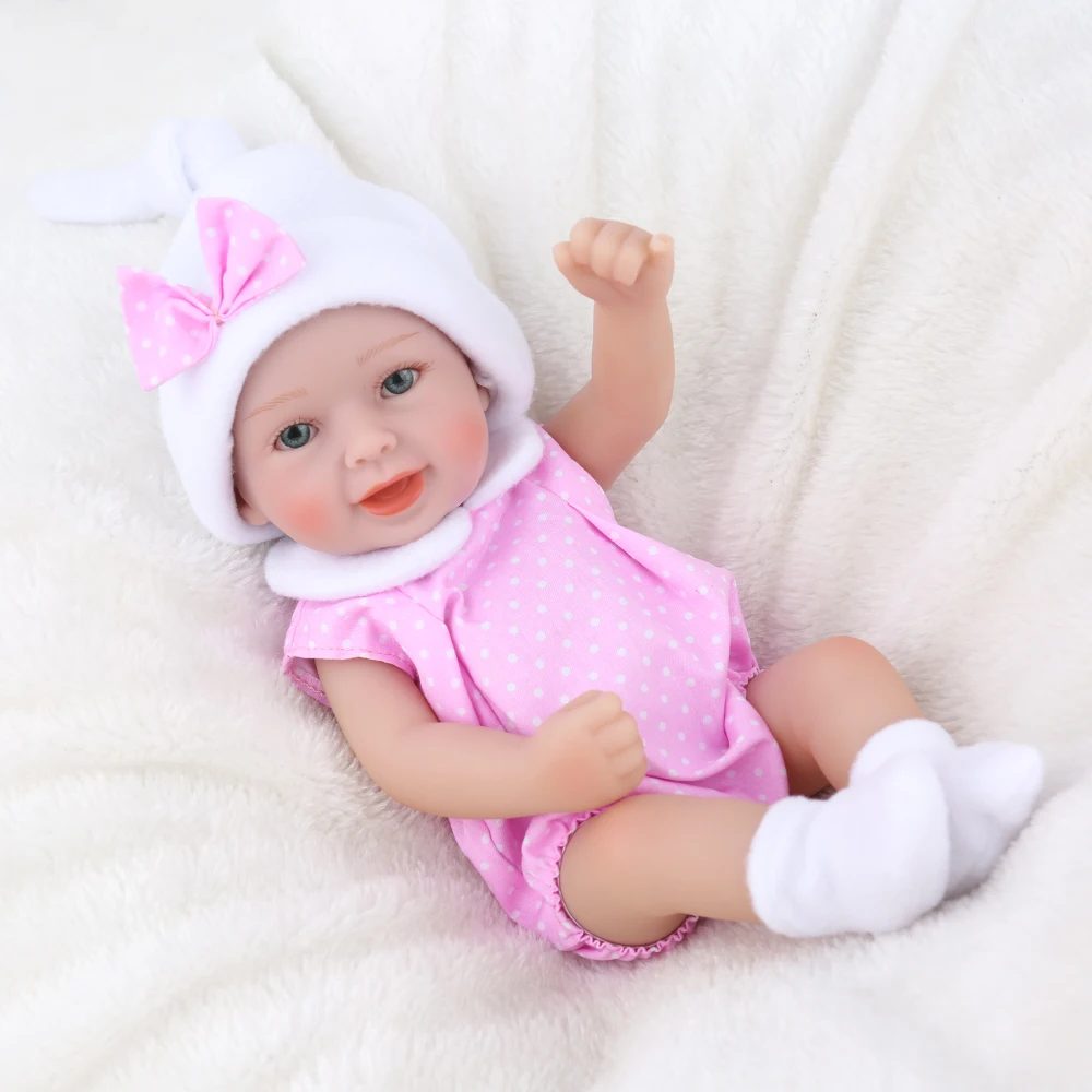 NPK кукла мини reborn baby DOLL 10 дюймов реалистичные настоящие Детские Девочки подарок на день рождения Мальчики прекрасные игрушки полный винил 25 см розовый бант