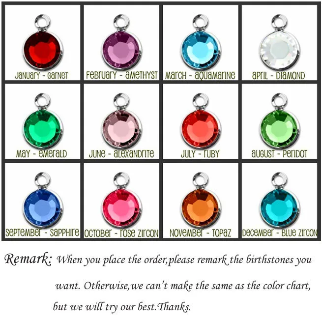 Wholesale 10 pcs Crystal Birthstone Charms Pendant Silver,Choose Month