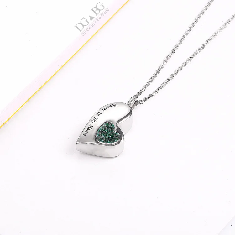 Ожерелье с кулоном урны для кошек, собак, пепла в форме сердца, памятные животные, урны, ожерелье Keepsake, похоронный мемориал, подарок - Цвет: Green Heart