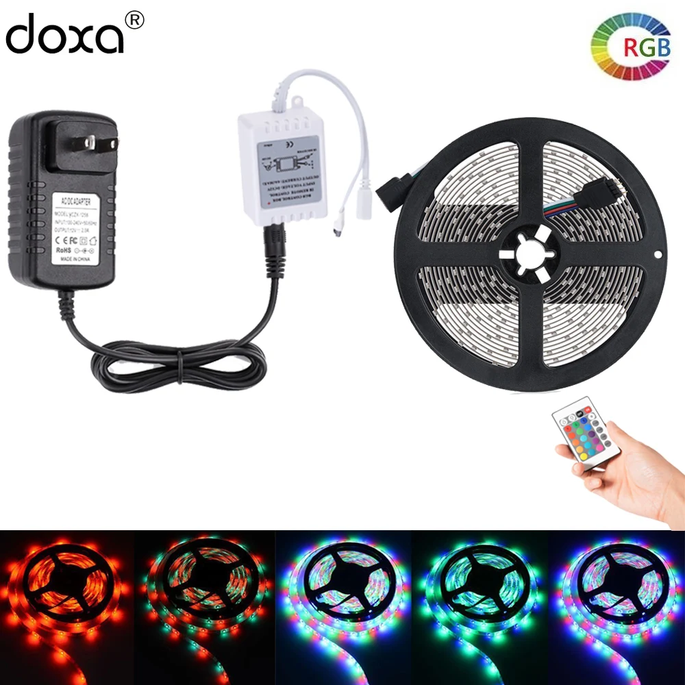 

BLYN 10M LED Strip RGB Rope Waterproof 2835 SMD Flexible Diode Tape 5M +24 Key Remote RGB Controller +DC12V 2A 3A LED Adapter