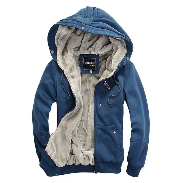 Mens Fur Lined Hoodie Cotton Hooded Warm Jackets Hoodies And