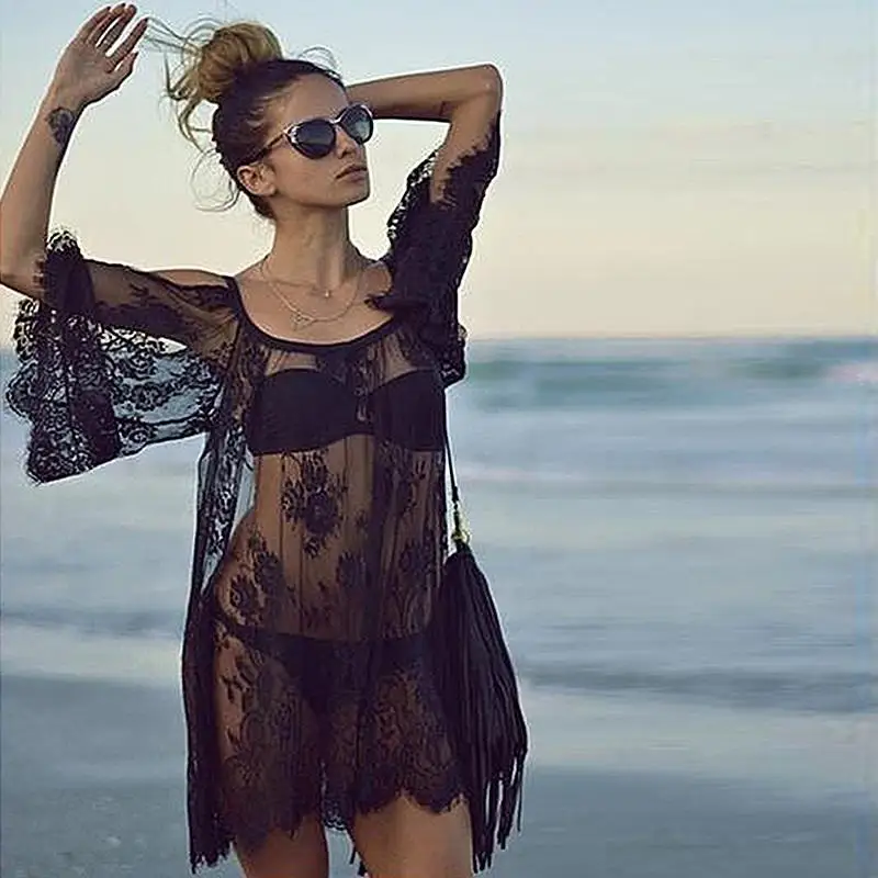 Women Beach Transparent Sexy Dress Strapless Eyelash Lace Beach Wear Slim  Hollow Out Dress Plus Size Lace Dress - Dresses - AliExpress