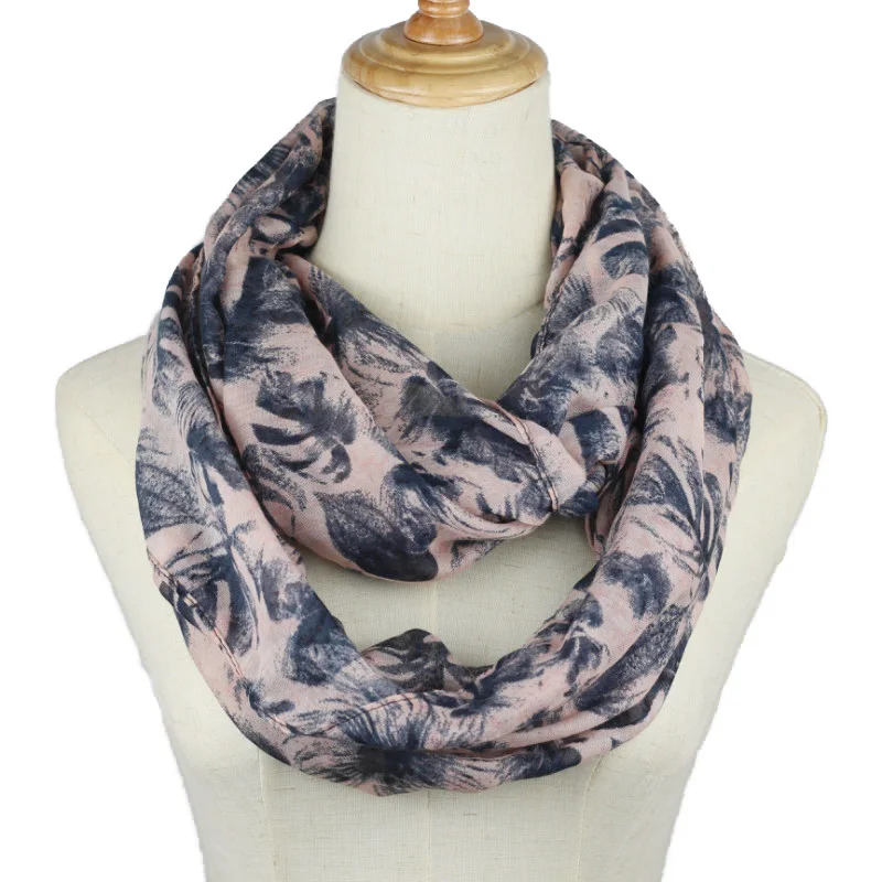 

2019 spring new Women Fashion flower ring scarf Printed Snood Ring O Scarves Lady Twill Viscose Infinity Scarfs