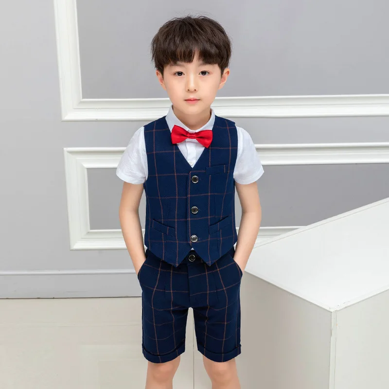 

Kids Suits Blazers 2019 Summer Baby Boys Shirt Overalls Coat Tie Boys Suit for Wedding Formal Party Wear Cotton Children Clothes