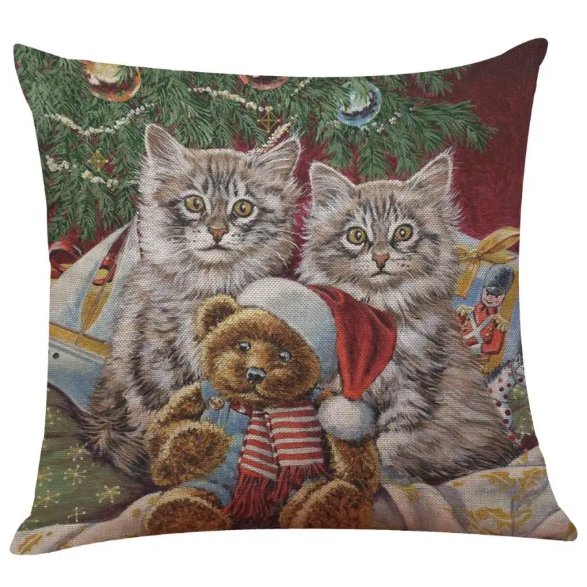 45* 45cm Cat Christmas Cotton Linen Throw Pillow Cushion Cover Car Home Decor Bed Sofa Decorative Pillowcase funda cojin 807 - Цвет: c