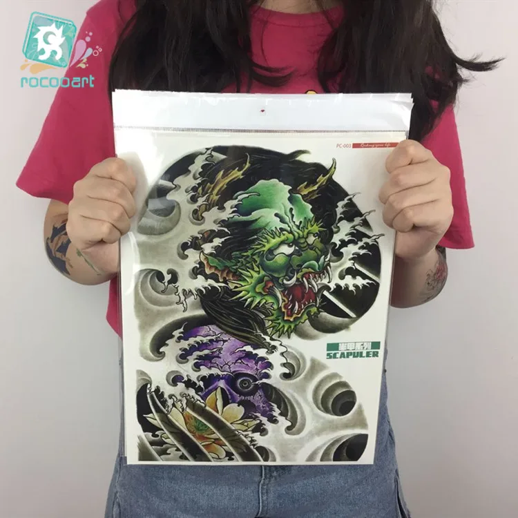 

1Sheet Large Tattoo Stickers Watercolour Dragon Waterproof Temporary Flash Tattoos Full Back Chest Body Art Men Fake Tatoo 32*24