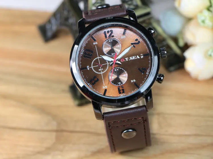 Hot Sales O.T.SEA Brand Soft Pu Leather Watch Men Military Sports Quartz Wristwatch Relogio Masculino 8192 -