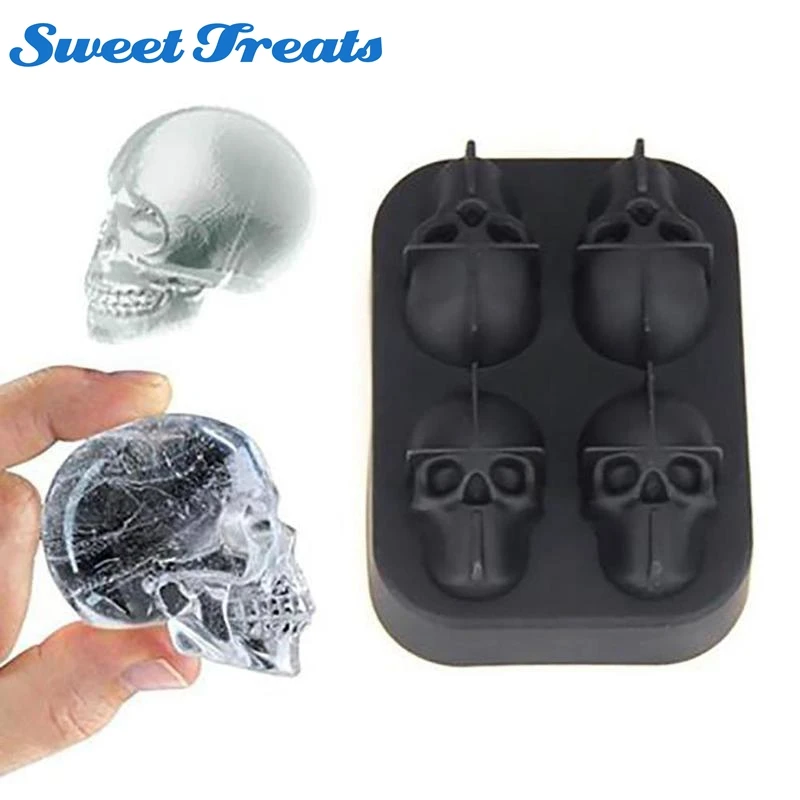 

Sweettreats 1PC Large Ice Cube Tray Pudding Mold 3D Skull Silicone 4-Cavity DIY Ice Maker Household Use