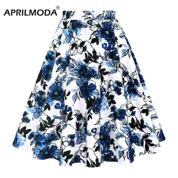 

Fashion Women Skirt Vintage Retro High Waist Pleated Midi Skirt Flower Floral Printed 50s 60s 1950s Casual Skirt Saia Femininas