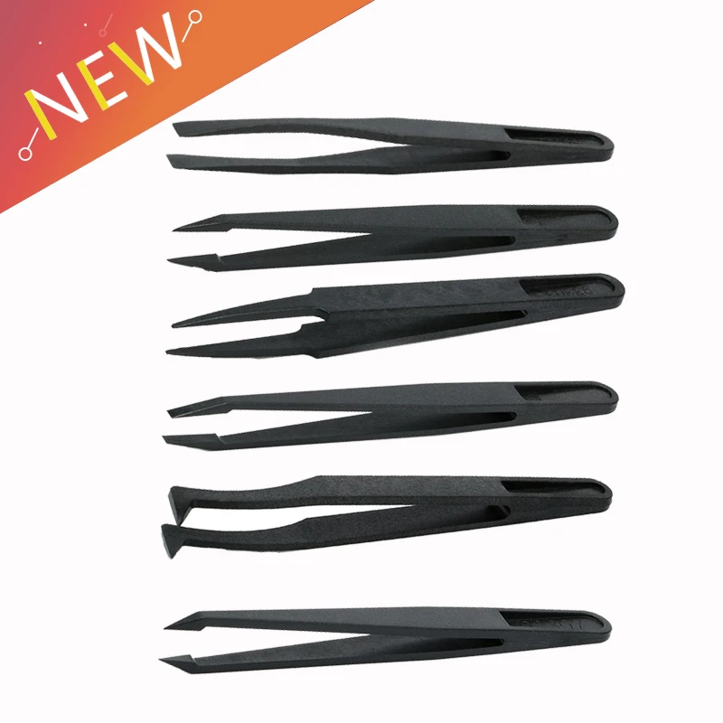 

7Pcs/set Black Plastic tweezers anti-corrosion anti-static anti-magnetic ceramic repair necessary electronic/medical tweezers