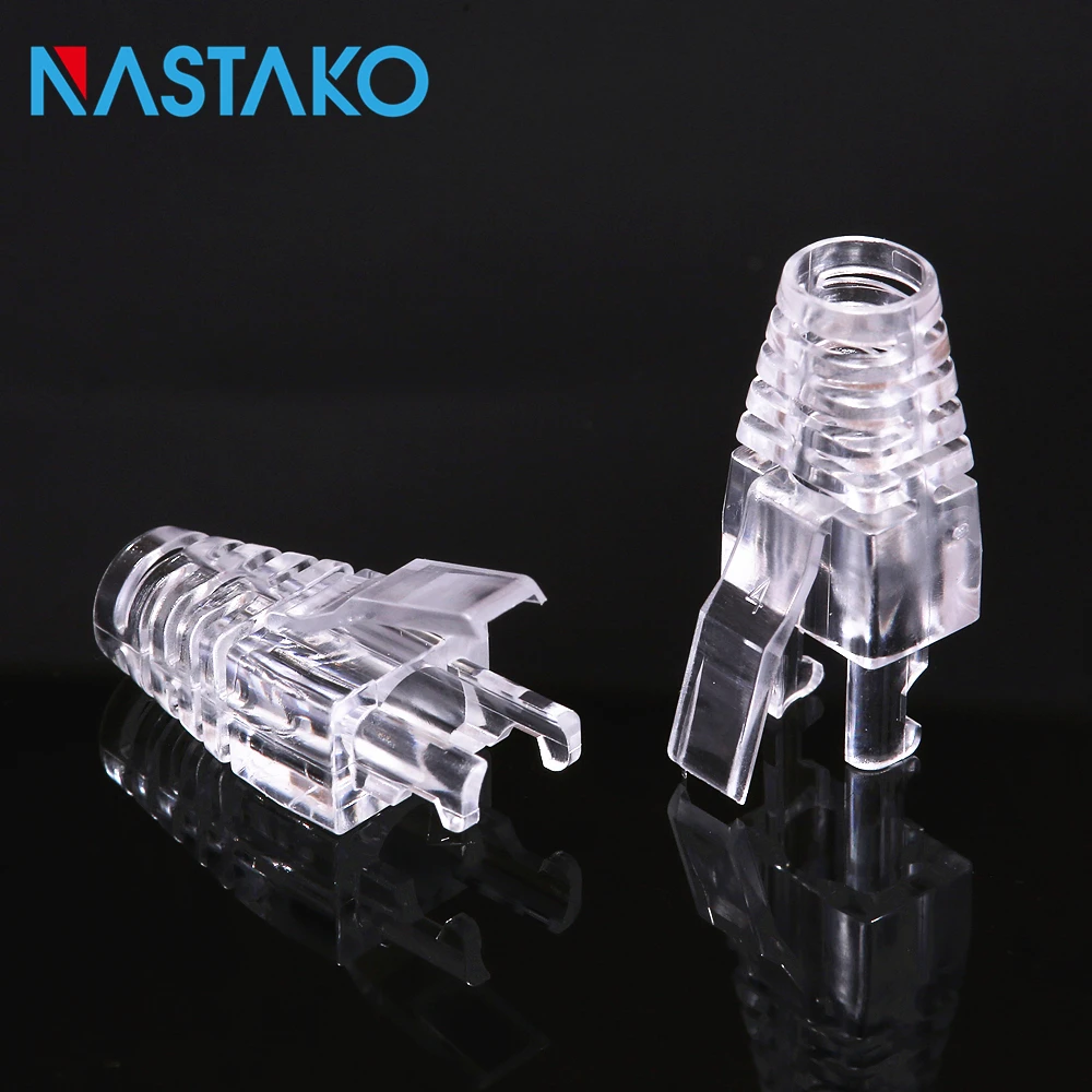Разъем RJ45 6,5 мм, крышка соединителя RJ45 Cat5 Cat5e Cat6 RJ45 штепсельная вилка, сброс натяжения, Ethernet сетевой кабель RJ45, крышка соединителя с кристаллом - изображение