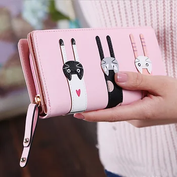 

Cute Girls Cat Printed Purses Women Wallets Women Long Large Capacity Coin Purses Pu Leather Bifold Photo Card Holders Organizor