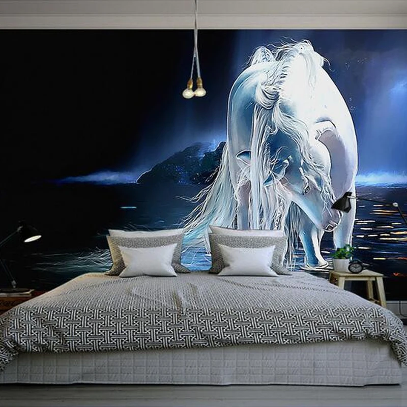 Пользовательские 3D фото обои белая лошадь диван ТВ Задний план Настенная Обои Для Гостиная Спальня нетканых стен