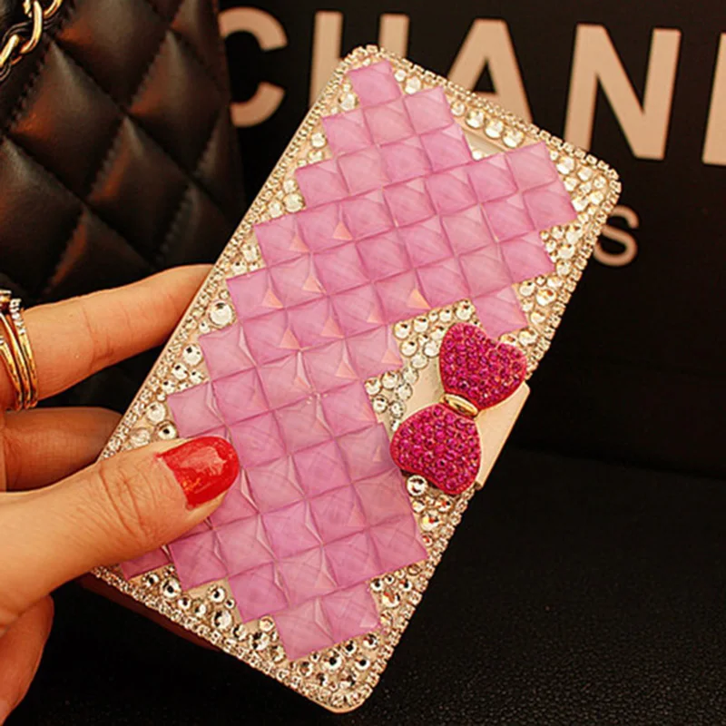 Бантом Кристалл кожа Диаманта bling coque Case Для Samsung Galaxy J7 премьер-J2 J3 J5 Премьер-S7 плюс