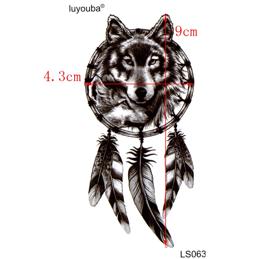 Черный волк, водонепроницаемые Временные татуировки для мужчин, harajuku, красивые тату с животными, тату для детей, наклейки на Хэллоуин, перо, хна, тату