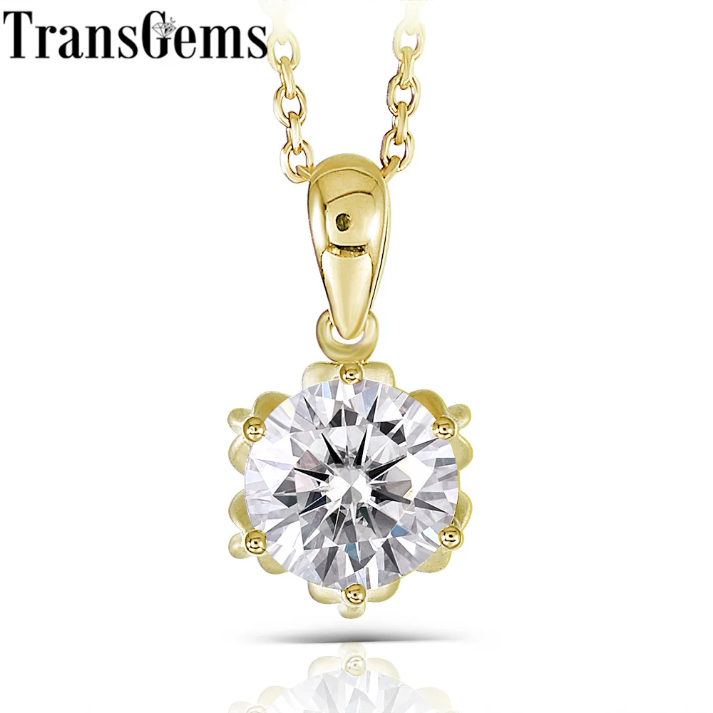 

Transgems 18K Yellow Gold 1CTW 6.5mm F Color Moissanite Flower Shaped Pendant Necklace with Yellow Gold Chain for Women