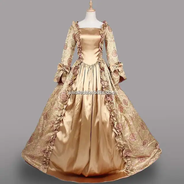 New 18th Century Period Dress Champagne Satin Long Halloween Costume-in Movie & TV costumes from