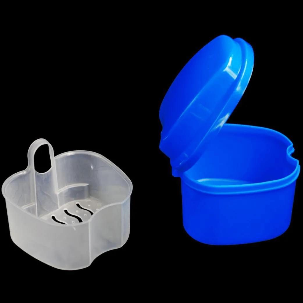 

New Hot Deal Denture Storage Bath Box Case Dental False Teeth Storage Box with Hanging Net Container maquiagem Container A4