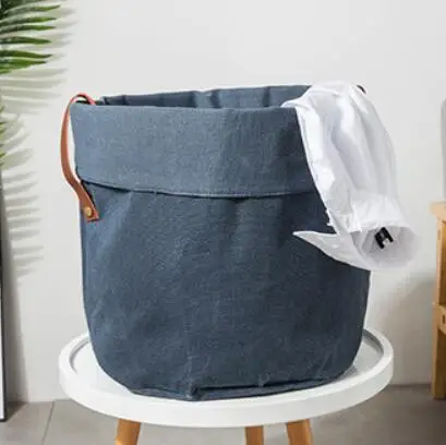 New Solid color series Folding Waterproof Laundry Hamper Clothes Storage Basket Home decoration barrel kids toy organizer bucket - Цвет: Темно-синий