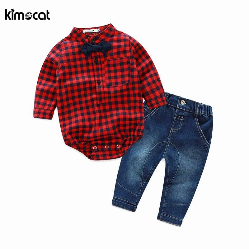 Autumn Baby boy Girl Clothes Long Sleeve Rompers Shirts+Jeans Baby Boys Clothes Baby Clothing Set