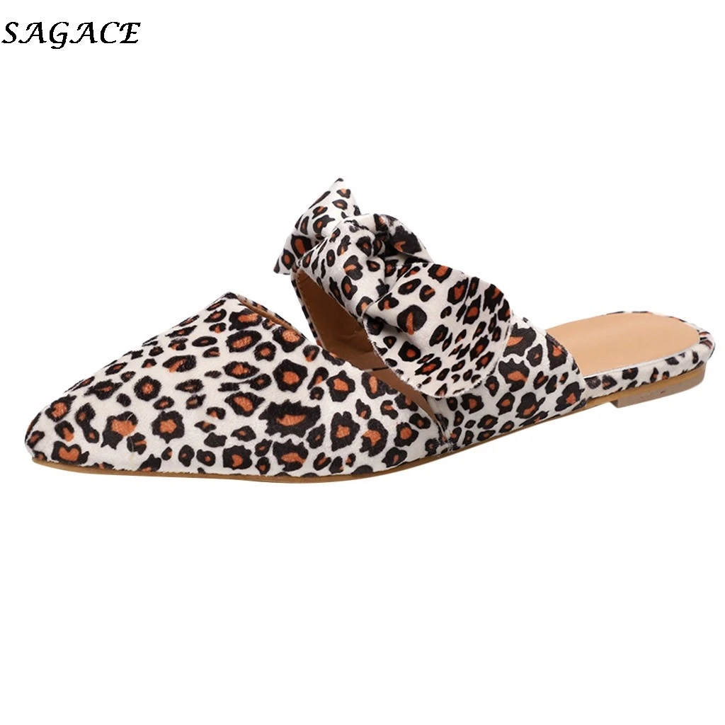 

SAGACE Slippers Women Mules Shoes Slippers Female Pointed Toe Flip Flop Slipper Fashion Leopard print Ladies Shoes woman size 43