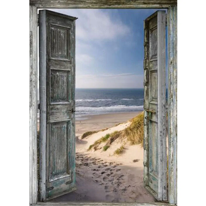 

5D DIY Full Square Drill Diamond Painting Scenery Sea Beach Door Outside 3D Mosaic Diamond Embroidery Wedding Room Decoration