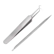 Топ Мода 2 шт. прыщей дефект экстрактор угрей и комедонов набор инструментов для удаления Edgebend иглы, двусторонний, удаления черных точек