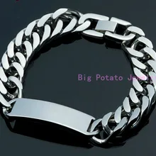 Серебряная кубинская цепочка с ID 316L, браслет из нержавеющей стали, браслет для крепких мужских ювелирных изделий, 22 см* 15 мм, высокое качество