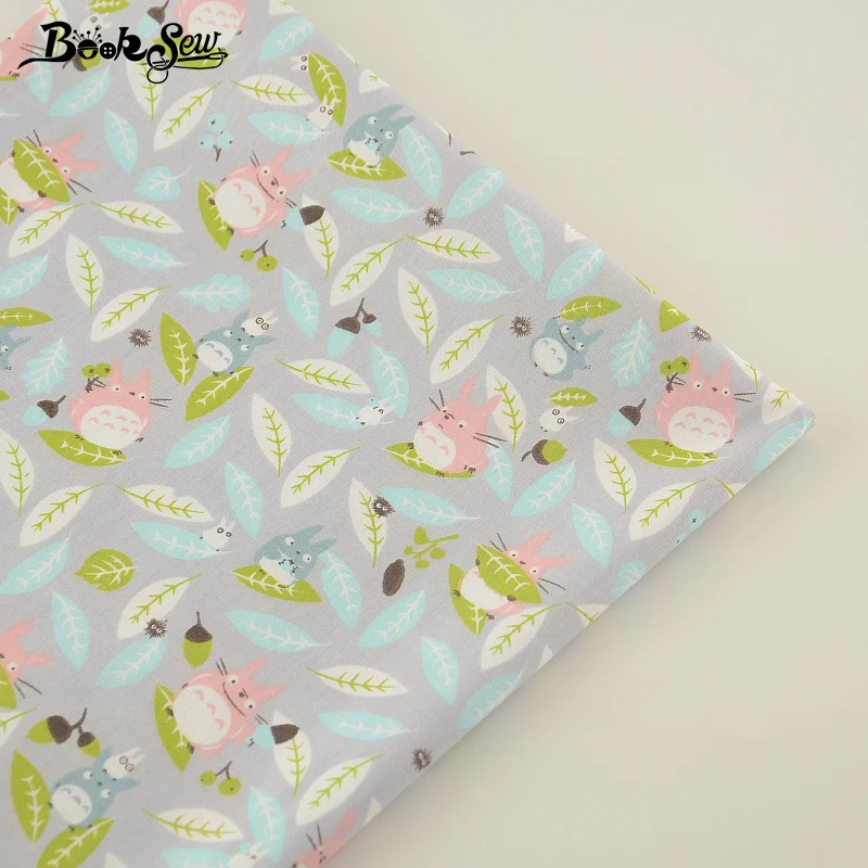 Новинка серый Цвет Тоторо и листьев Дизайн Животные Шаблоны хлопок Саржа hometextile Материал кровать Лист DIY Лоскутная