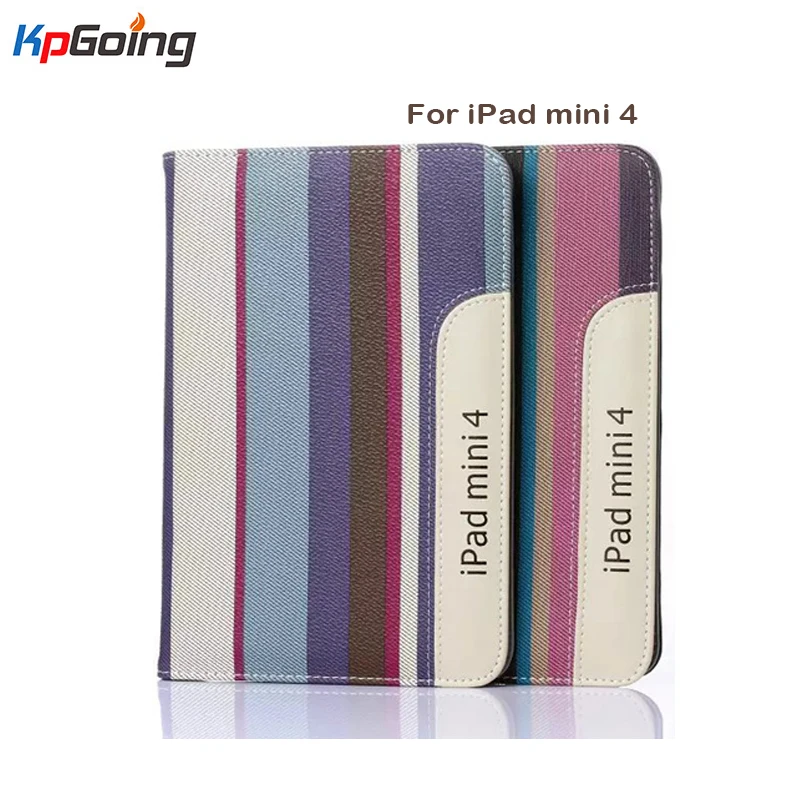 

Color Stripes Stand Pu Leather Case For Ipad Mini 4 Cover For Apple Ipad Mini 4 Backpack Cover