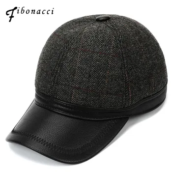 

Fibonacci Wool Nylon Men Baseball Caps Faux Leather Brim Ear Flap Dad Hats Snapback Middle Aged Old Age Winter Cap